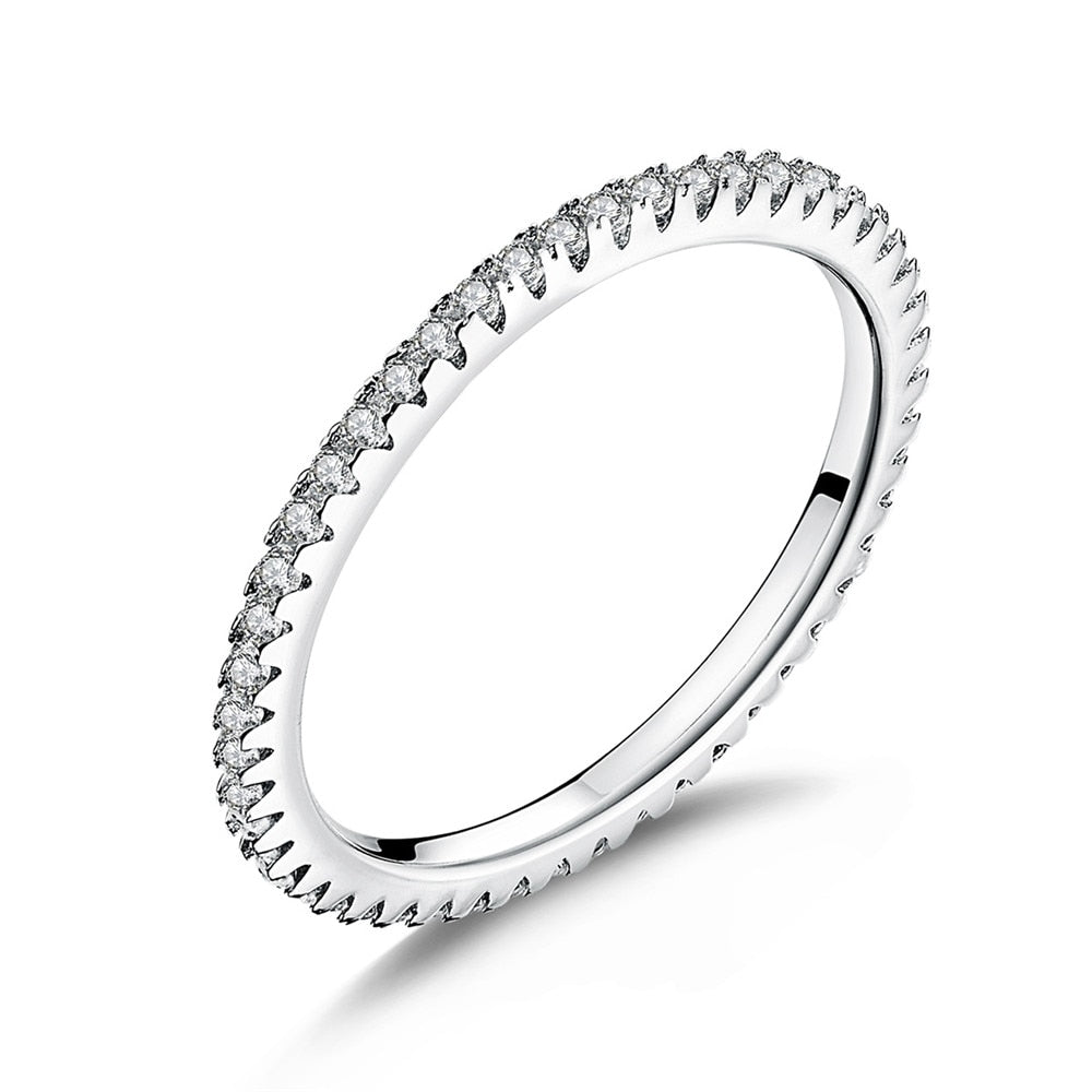 Sterling Silver 925 Circle Clear CZ Geometric Stackable Rings