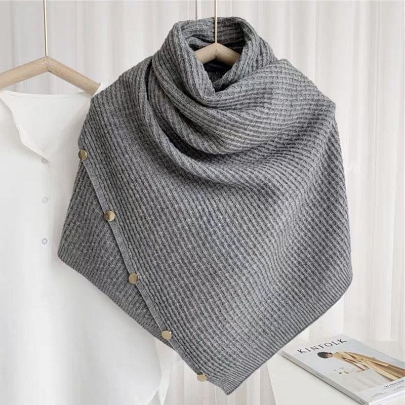 Women Winter Knitted Button Poncho Shawls