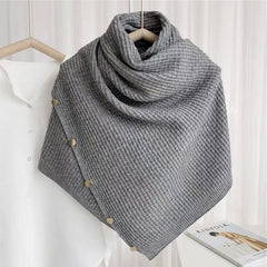 Women Winter Knitted Button Poncho Shawls