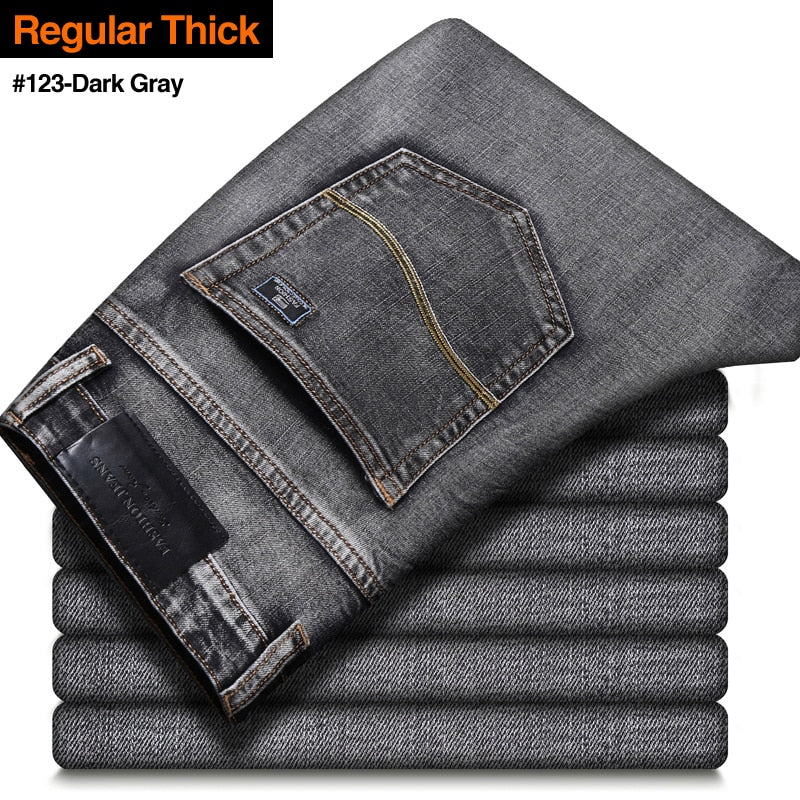 Men Grey Thin Straight Stretch Denim Jeans