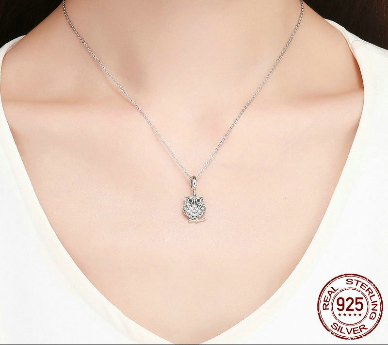 Sterling Silver 925 Crystal Owl Animal Charms