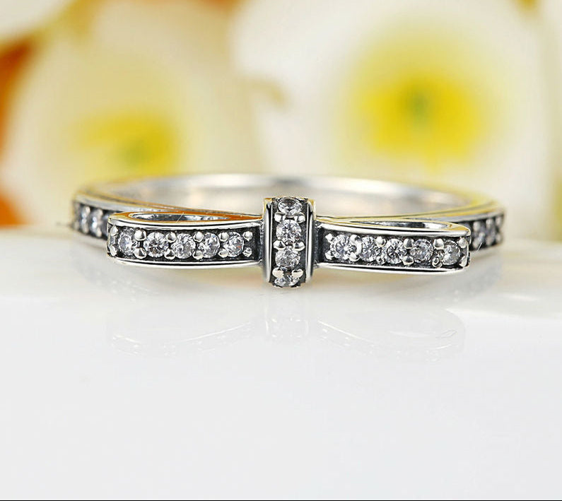Sterling Silver 925 Sparkling Bow Knot Ring