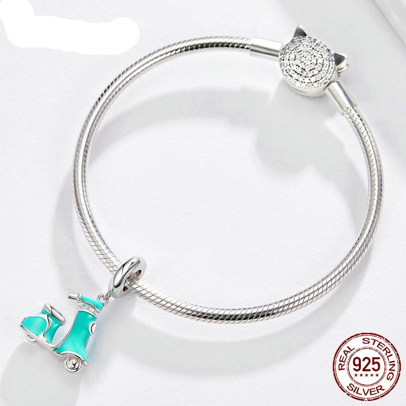 Sterling Silver 925 Enamel Bike Charm for Bracelet