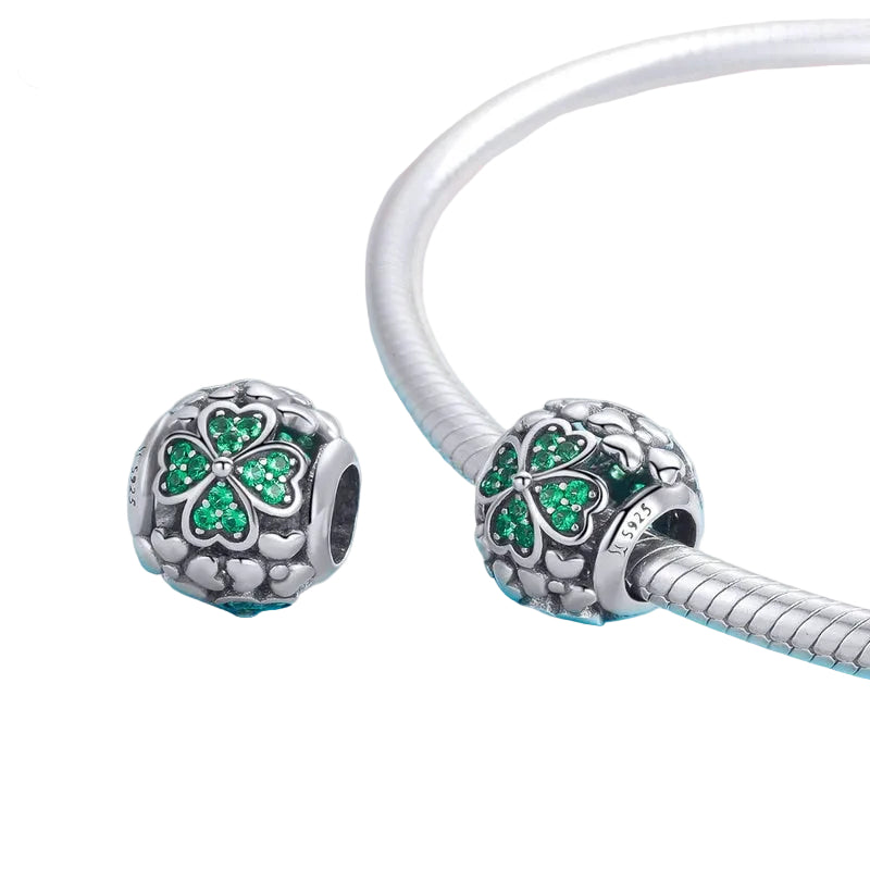 Sterling Silver 925 Women Elegant Shamrock Green CZ Charms