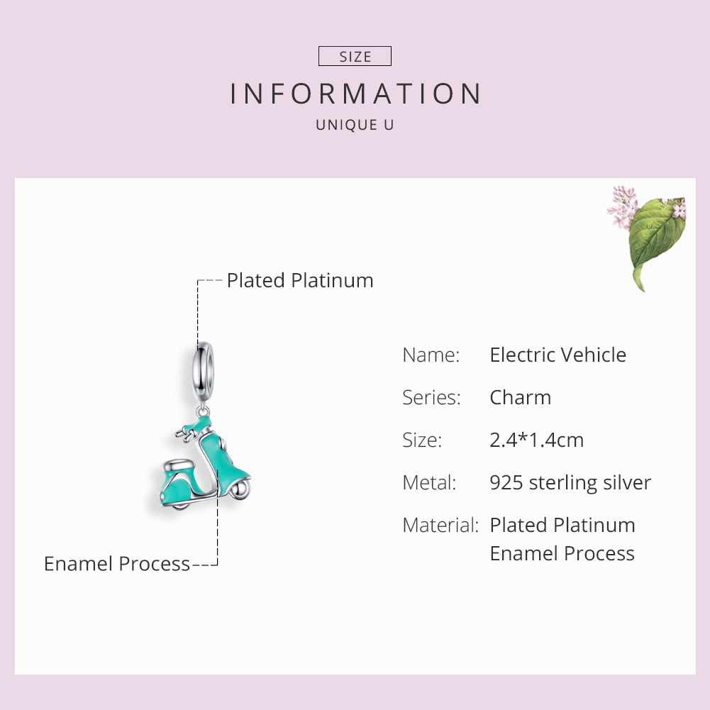 Sterling Silver 925 Enamel Bike Charm for Bracelet