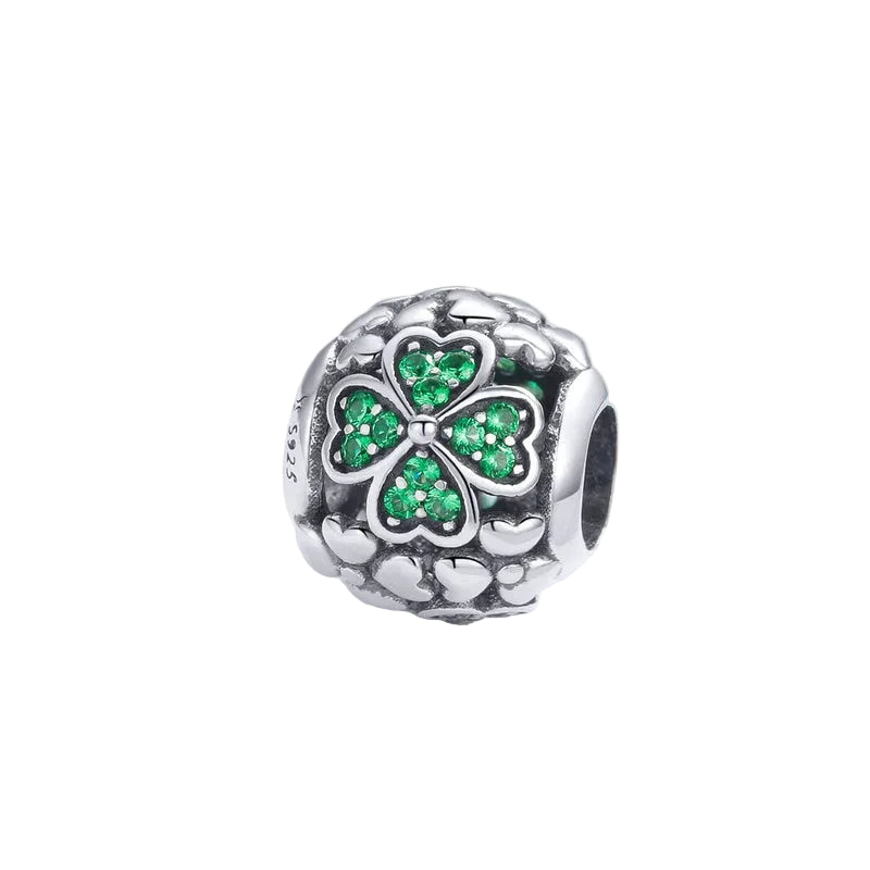 Sterling Silver 925 Women Elegant Shamrock Green CZ Charms