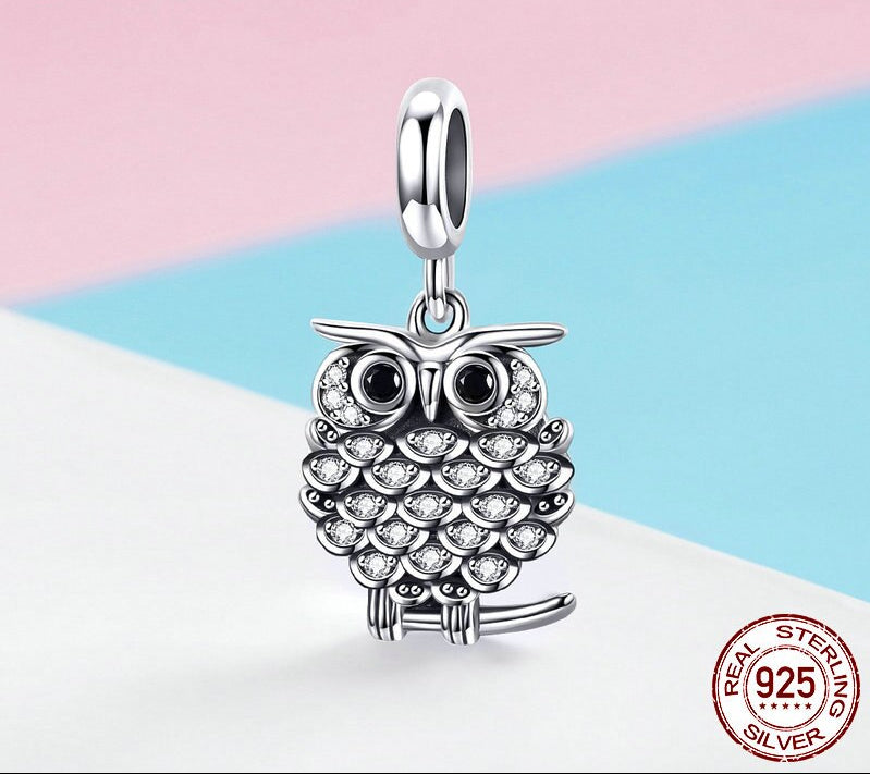 Sterling Silver 925 Crystal Owl Animal Charms