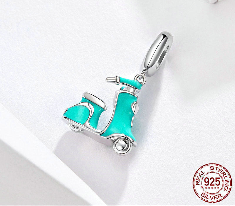 Sterling Silver 925 Enamel Bike Charm for Bracelet