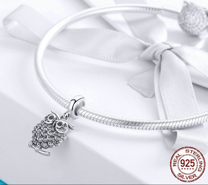Sterling Silver 925 Crystal Owl Animal Charms