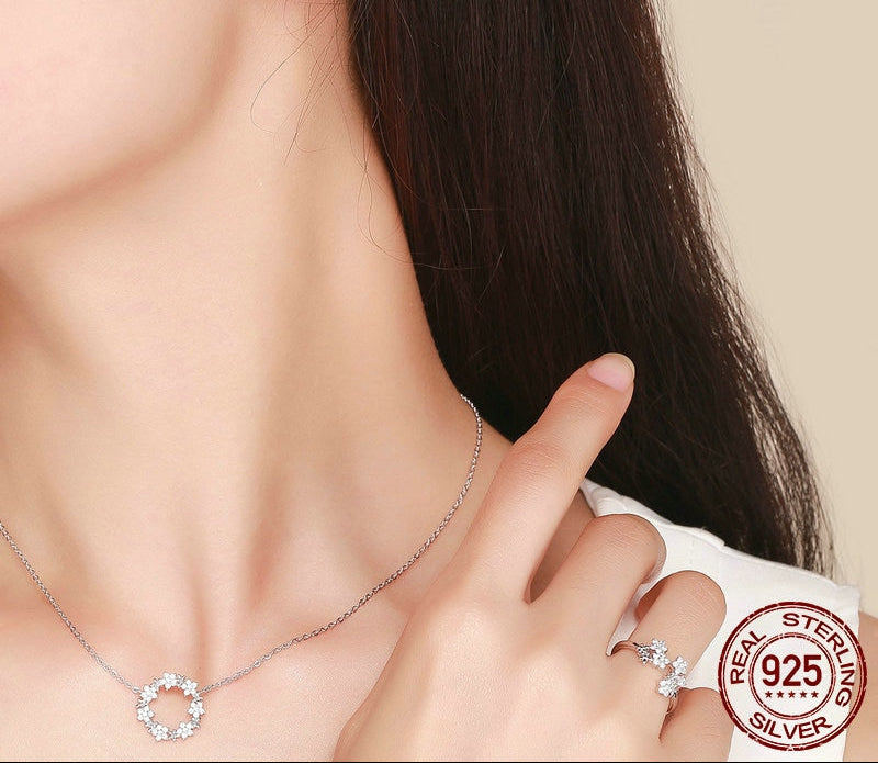 Sterling Silver 925 Shining Star Crystal Necklace Sets