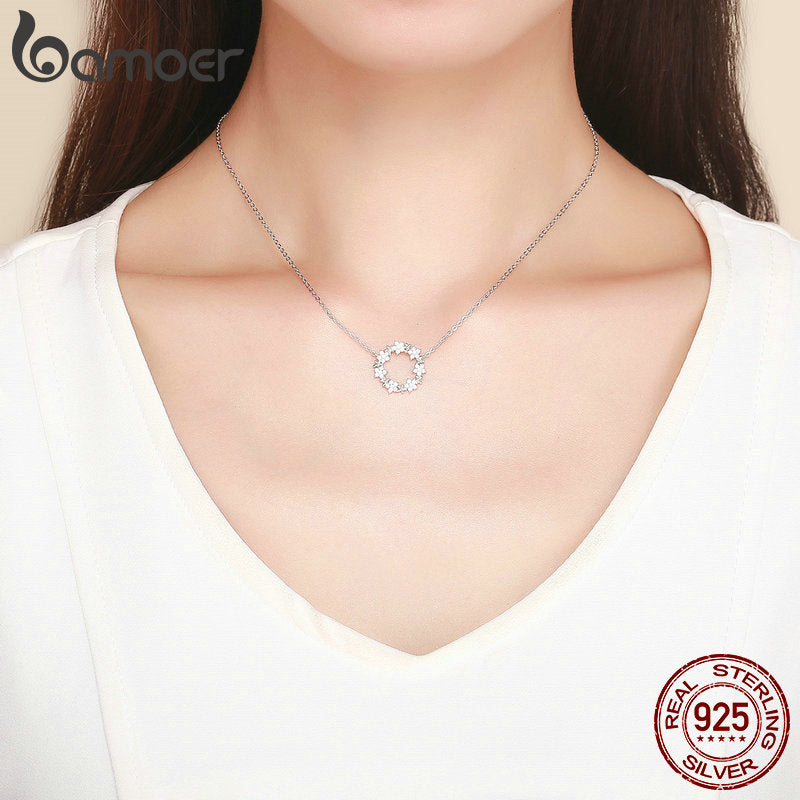 Sterling Silver 925 Shining Star Round Pendant