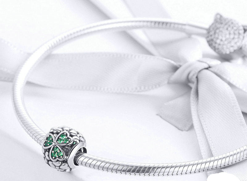Sterling Silver 925 Women Elegant Shamrock Green CZ Charms