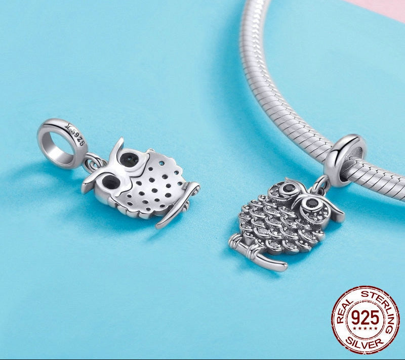 Sterling Silver 925 Crystal Owl Animal Charms