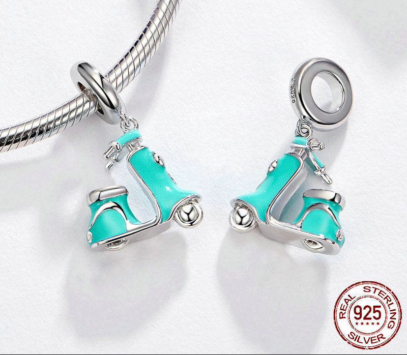 Sterling Silver 925 Enamel Bike Charm for Bracelet