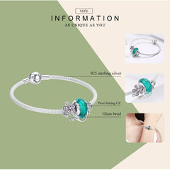 Sterling Silver 925 Daisy Flower Green Glass Charm Bracelet