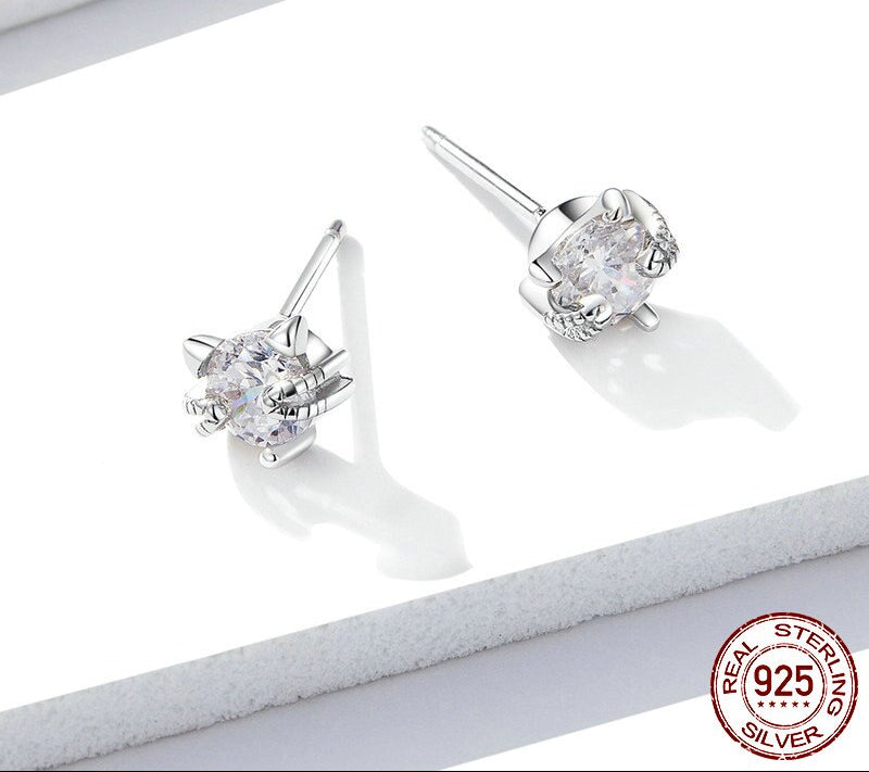 Sterling Silver 925 Cute Cat Stud Earrings