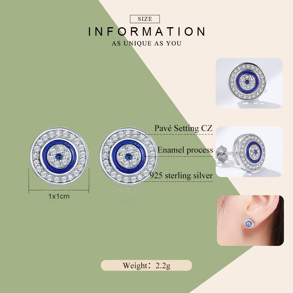 Sterling Silver 925 Women Blue Zircon Stud Earrings