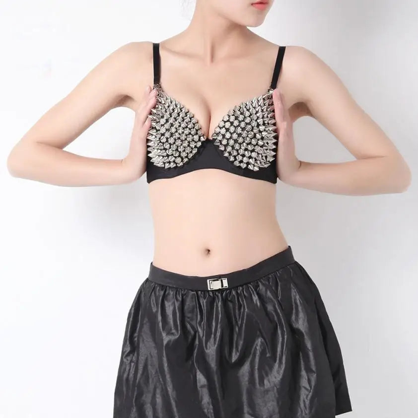 Women Spike Rivet Metallic Push Up Bralette