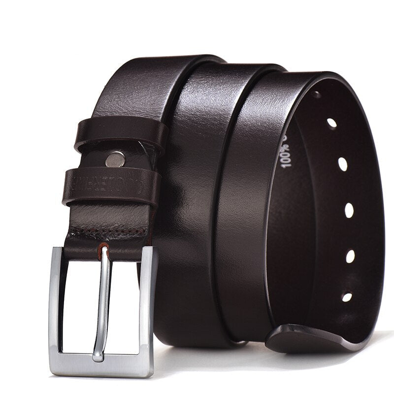 Men Top Full Grain Leather Big Silver Buckle Belts