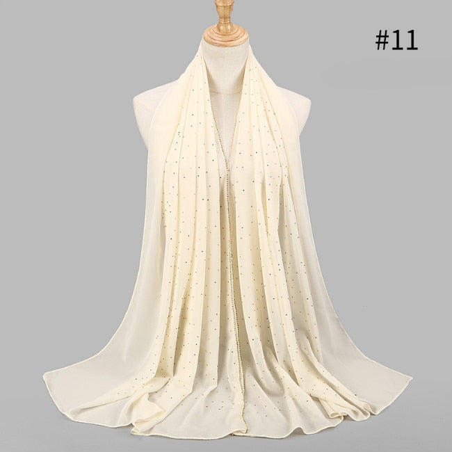 Women Chiffon Hijab Scarf Shimmer with Crystal Chained Edge