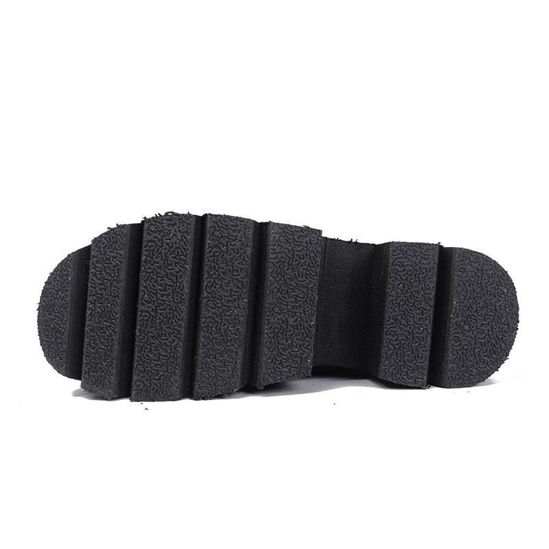 Women Black Leather Ankle Platform Boots