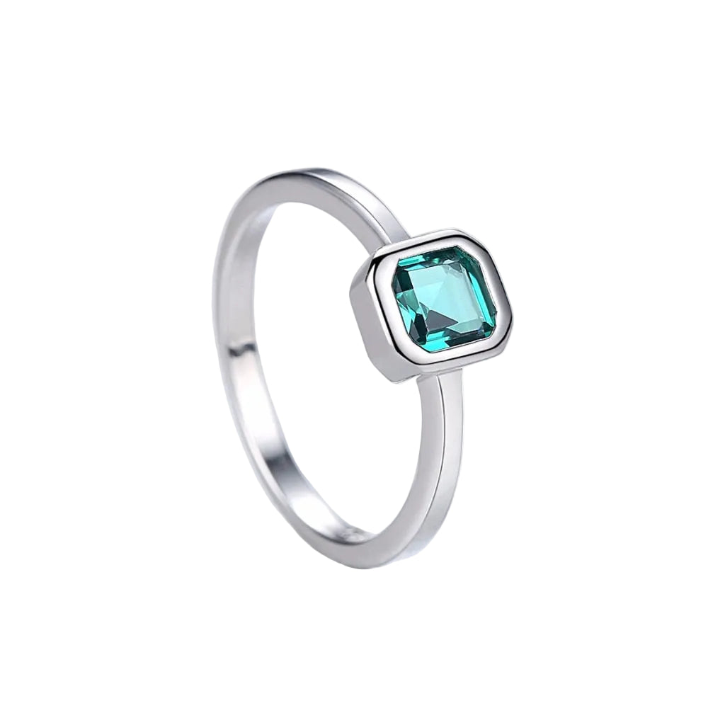 Sterling Silver 925 Classic Square Emerald Gemstone Ring