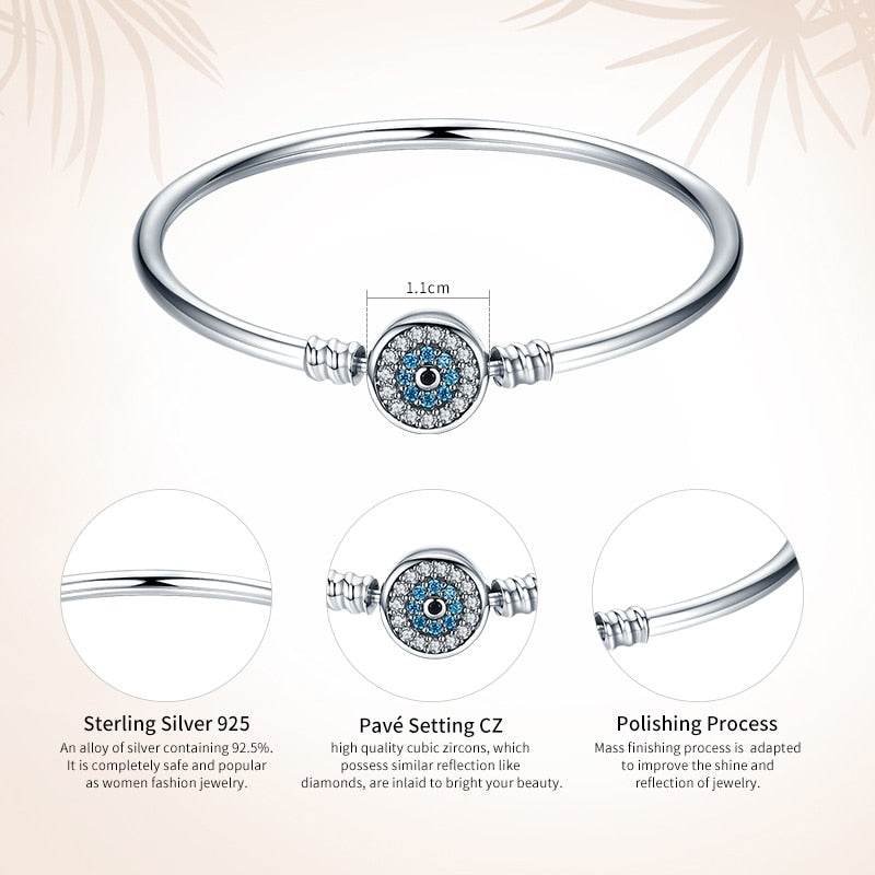 Sterling Silver 925 Blue Evil Eye Bangle Bracelet