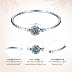 Sterling Silver 925 Blue Evil Eye Bangle Bracelet