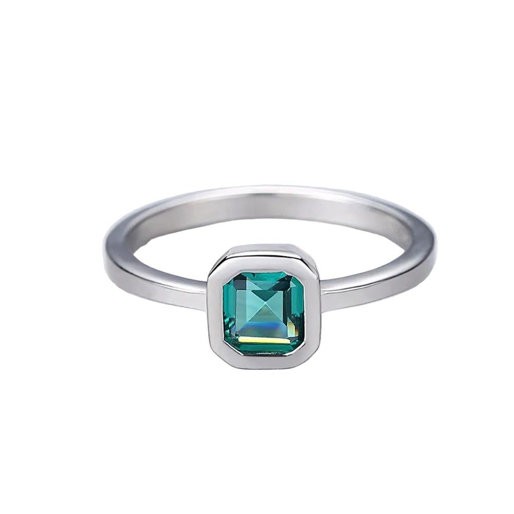 Sterling Silver 925 Classic Square Emerald Gemstone Ring