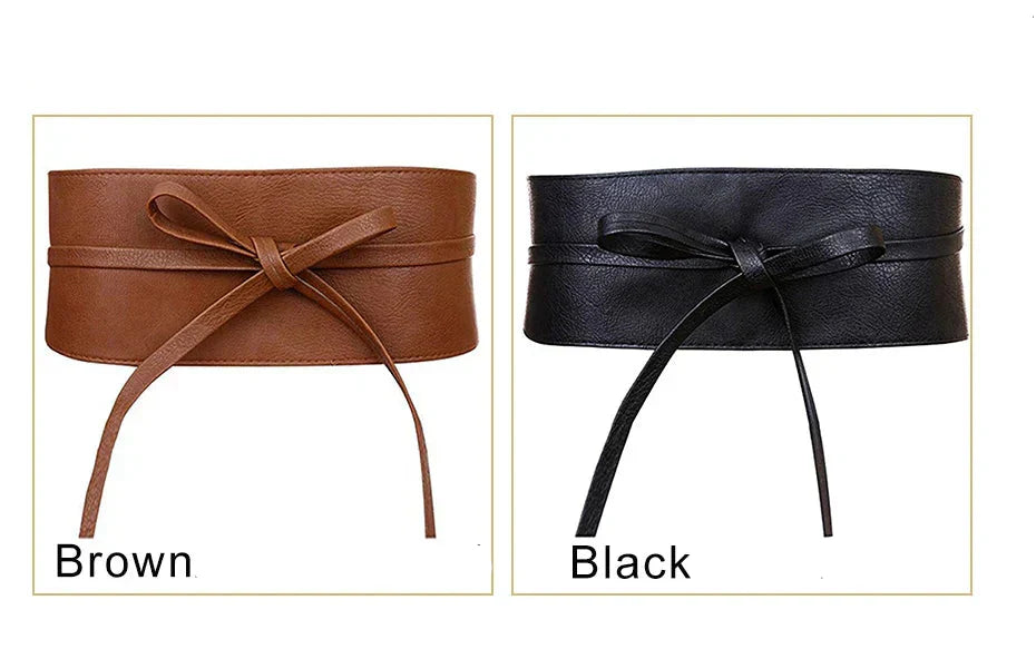 Women Bowknot Faux Leather Wrap Waistband Belt