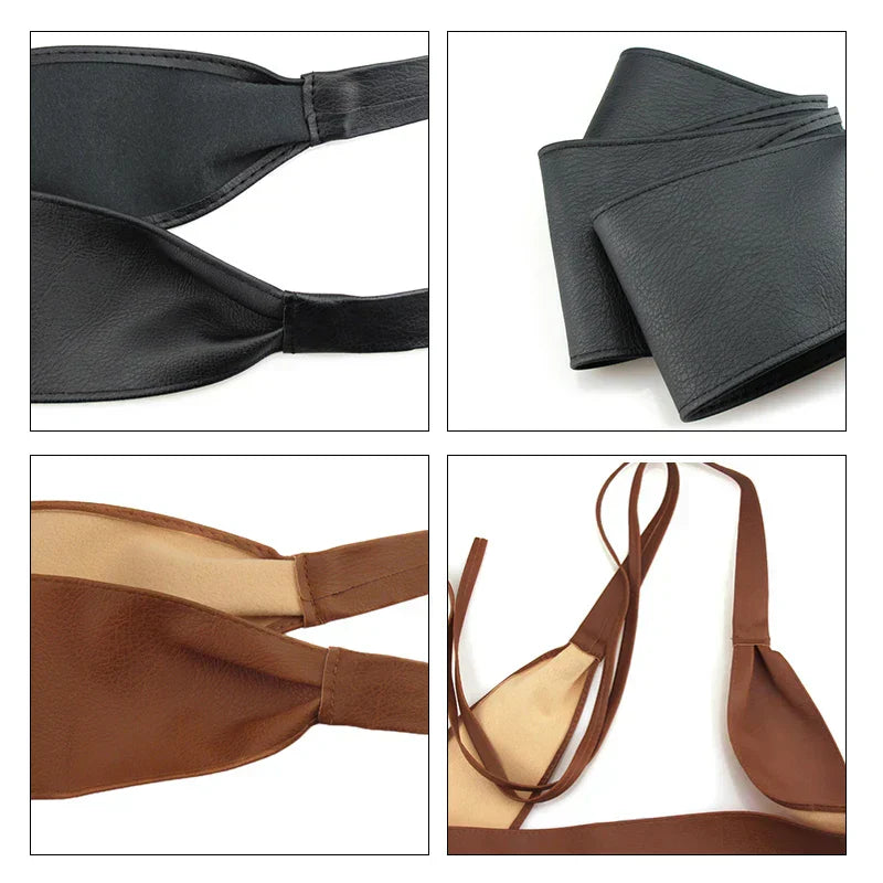 Women Bowknot Faux Leather Wrap Waistband Belt