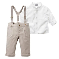 Kids Boys Formal White Shirt +Long Suspender Trousers Outfit