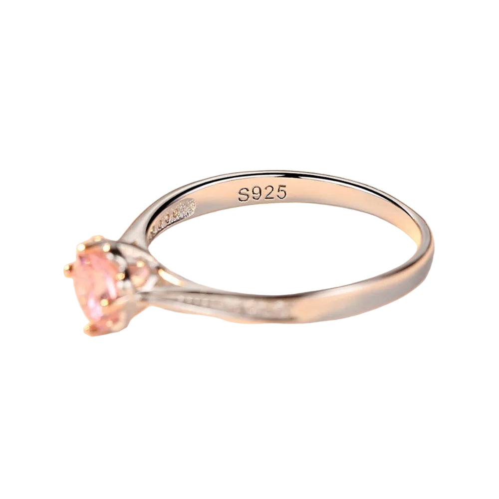 Sterling Silver 925 Pink Round Gemstone Ring