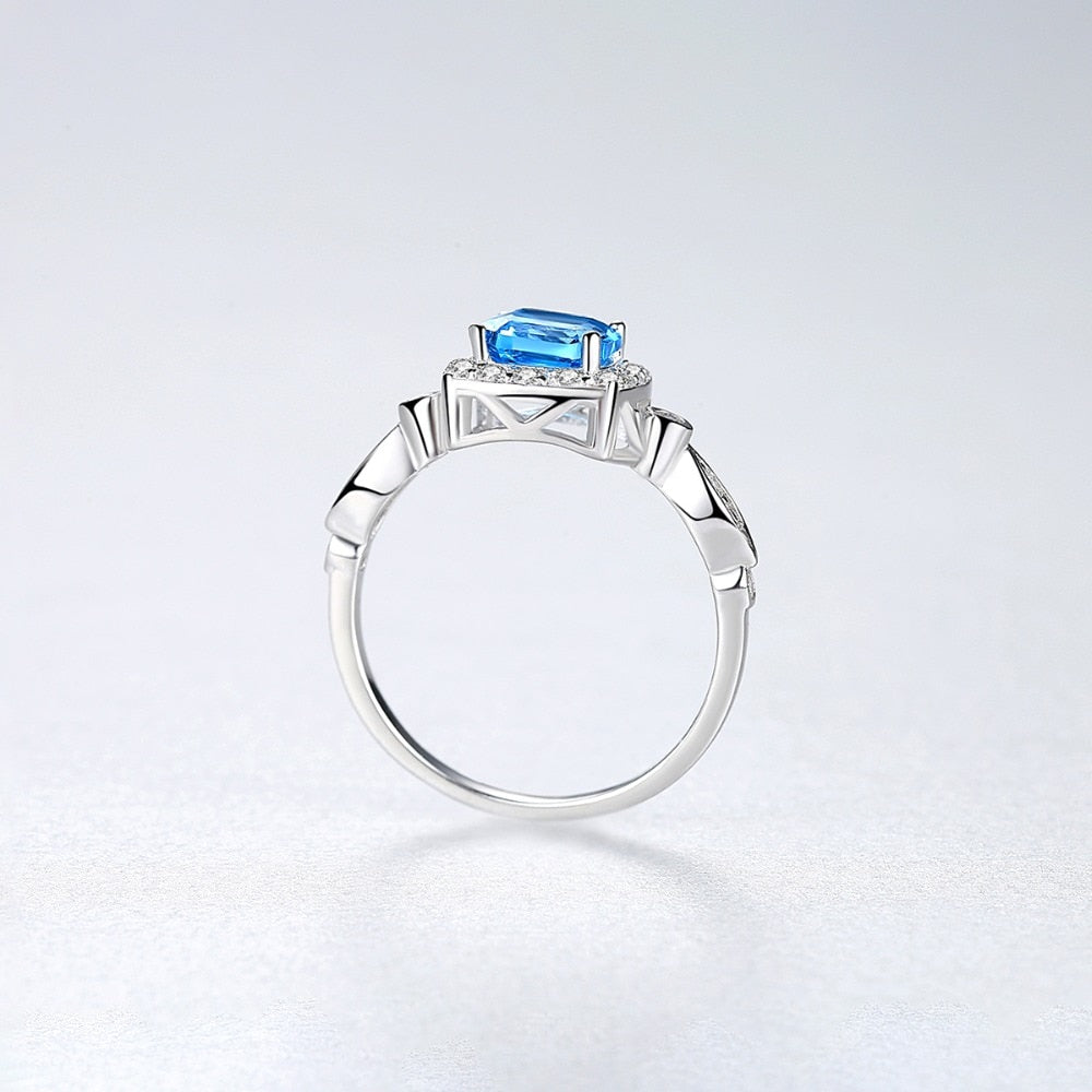 Sterling Silver 925 Blue Square Topaz Ring