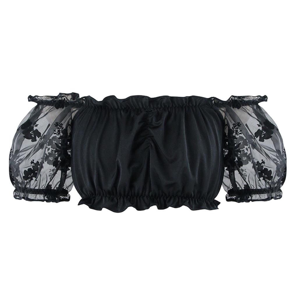 Women Off Shoulder Victorian Gothic Lolita Lace Crop Top
