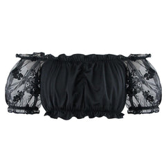 Women Off Shoulder Victorian Gothic Lolita Lace Crop Top