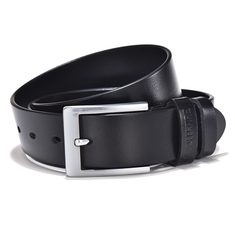 Men Top Full Grain Leather Big Silver Buckle Belts