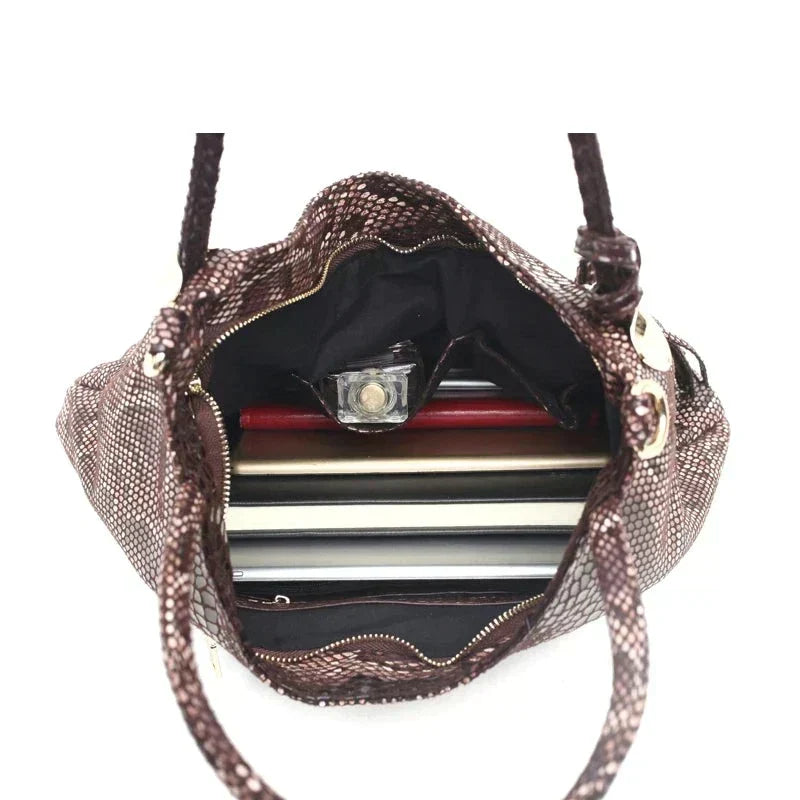 Accessories Women Snake Print Tassel Leather Handbag