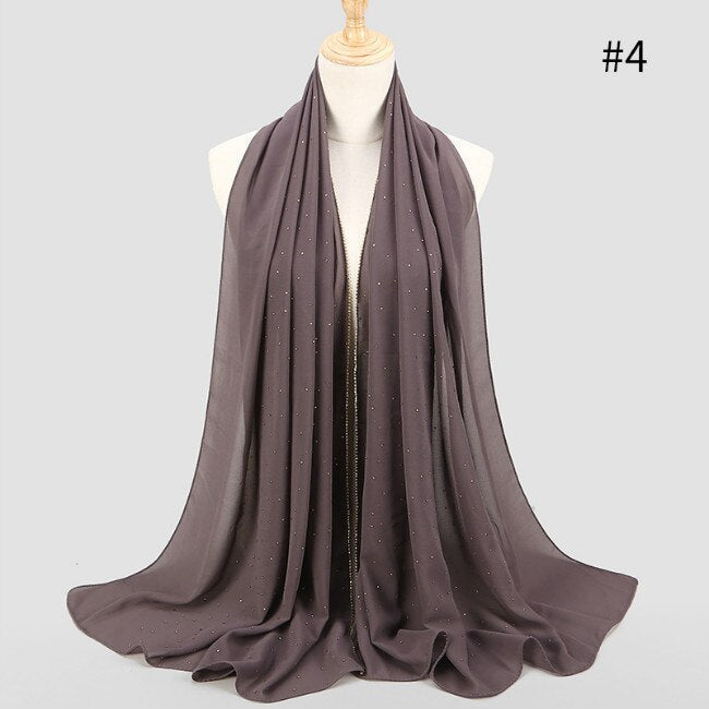 Women Chiffon Hijab Scarf Shimmer with Crystal Chained Edge