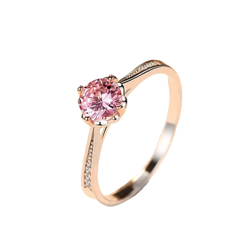 Sterling Silver 925 Pink Round Gemstone Ring