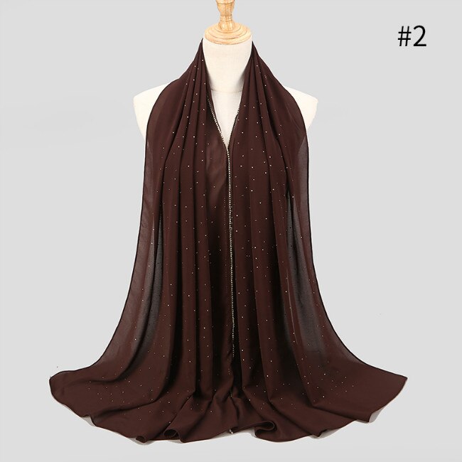 Women Chiffon Hijab Scarf Shimmer with Crystal Chained Edge
