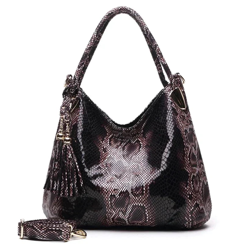 Accessories Women Snake Print Tassel Leather Handbag