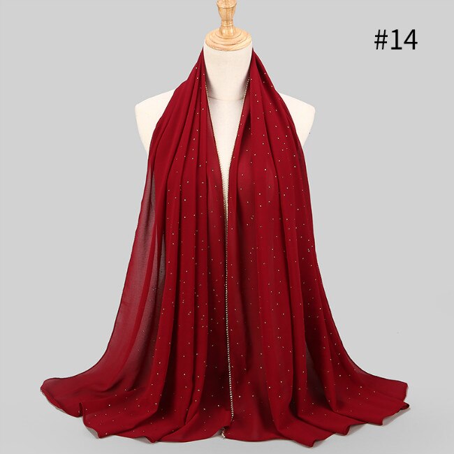 Women Chiffon Hijab Scarf Shimmer with Crystal Chained Edge