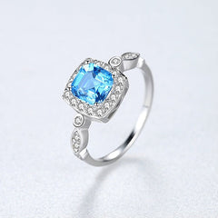 Sterling Silver 925 Blue Square Topaz Ring
