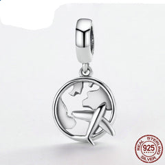 Sterling Silver 925 Traveling Dream Map & Plane Charm Pendant