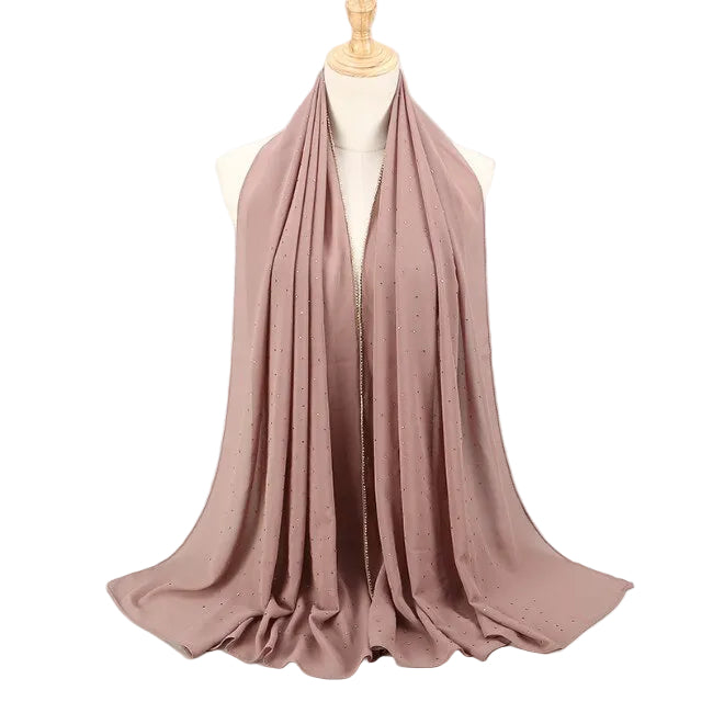 Women Chiffon Hijab Scarf Shimmer with Crystal Chained Edge