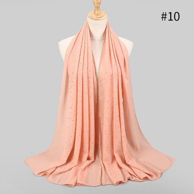 Women Chiffon Hijab Scarf Shimmer with Crystal Chained Edge