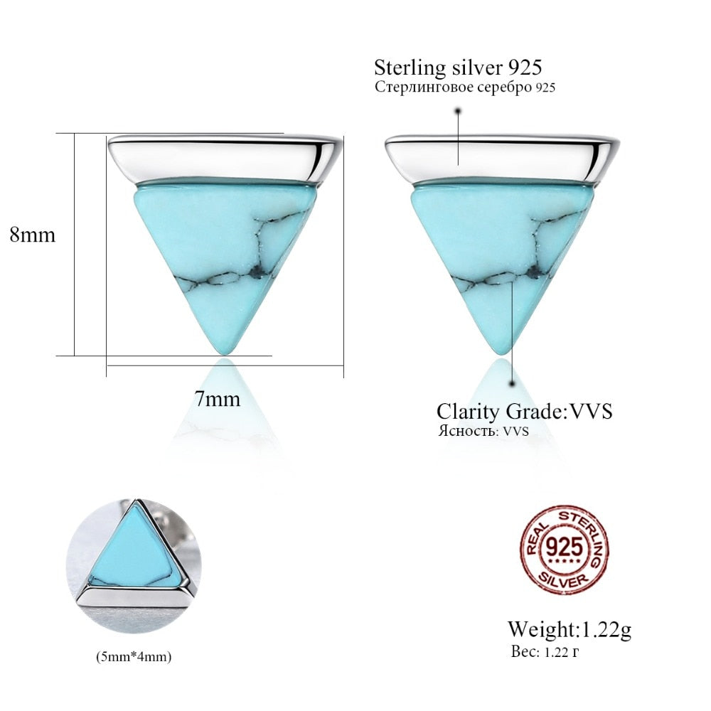 Sterling Silver 925 Turquoise Triangle Stud Earrings