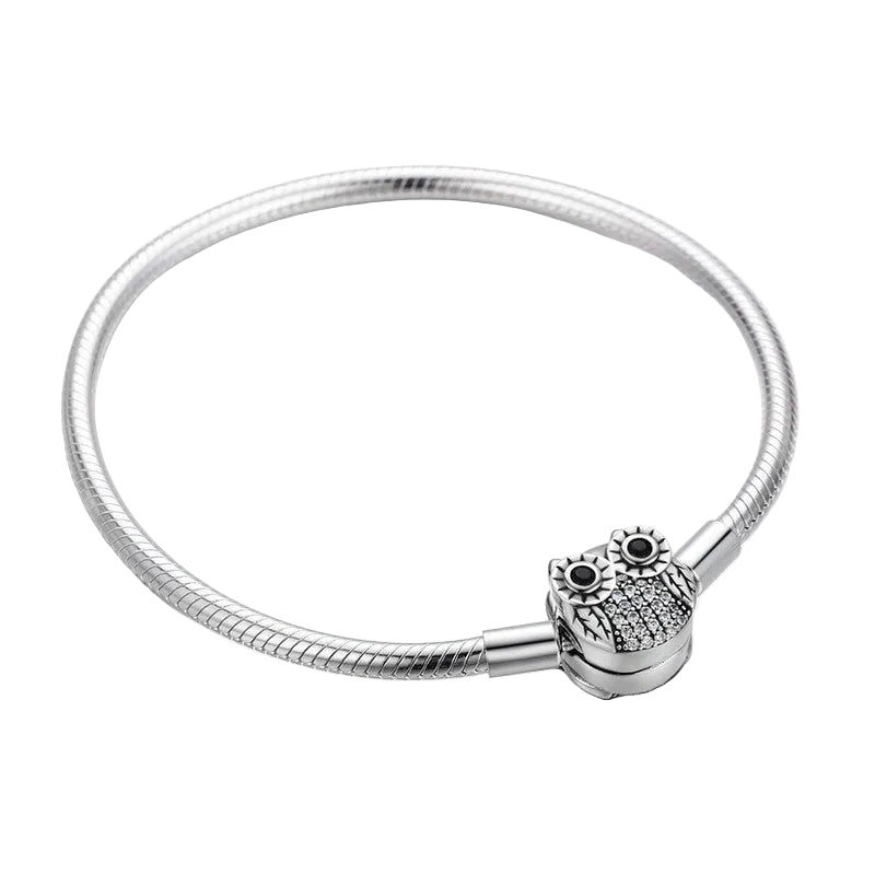 Sterling Silver 925 Women Owl Clasp Charm Bracelet