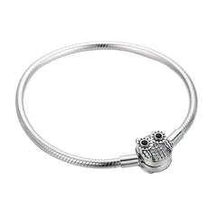 Sterling Silver 925 Women Owl Clasp Charm Bracelet